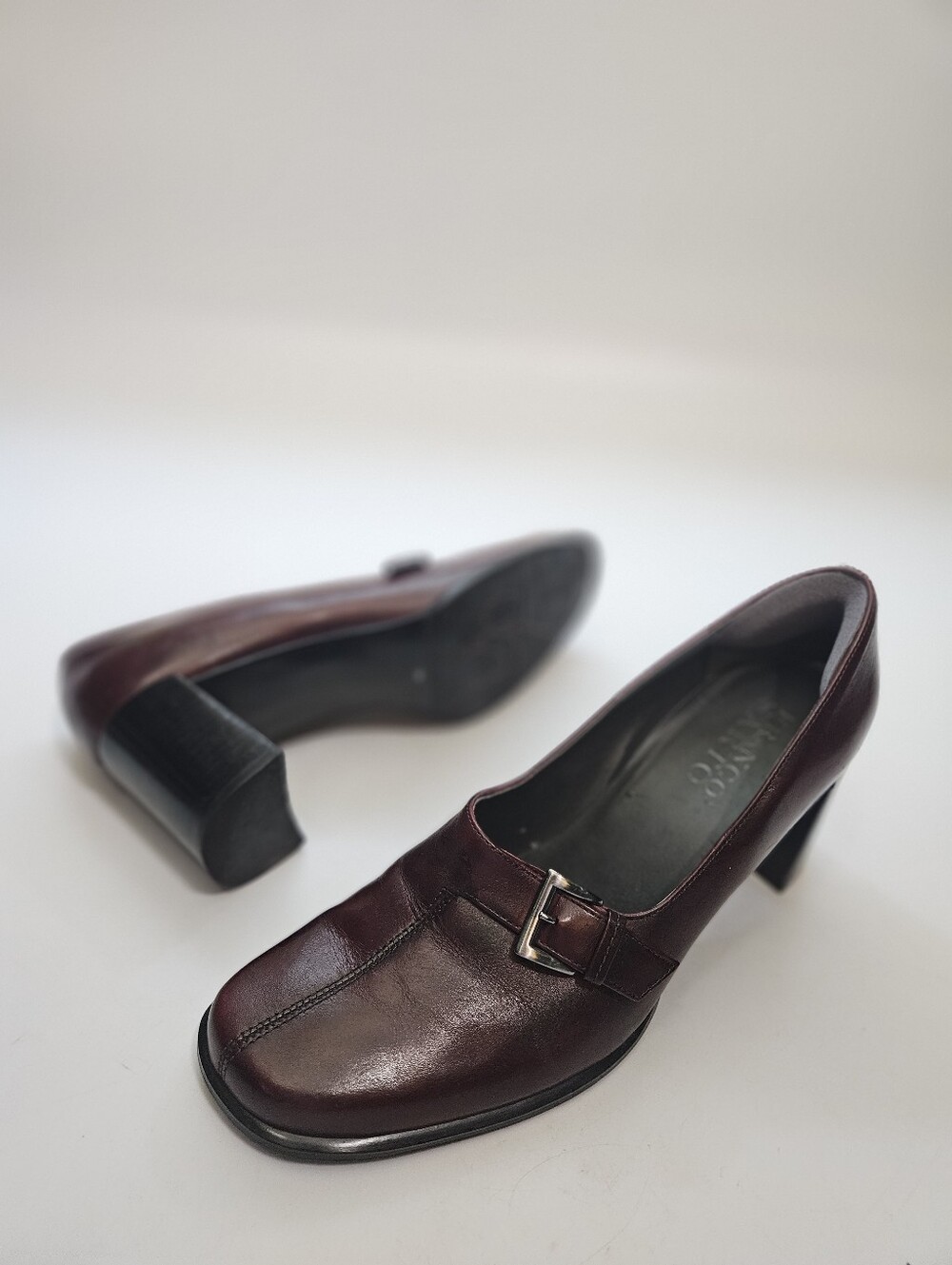 Franco Sarto women size 10M slip on brown leather pumps heel shoes with buckle